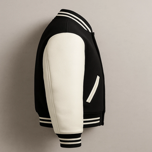 Veste de baseball personnalisée en laine noire et cuir blanc pour homme – Style bomber classique - Product Image 6