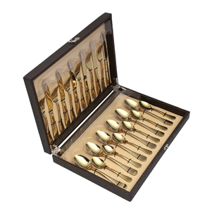 Cuchara de postre de latón de lujo, brillante y pulida, 24 piezas, caja de embalaje roja, diseño moderno. - Product Image 4