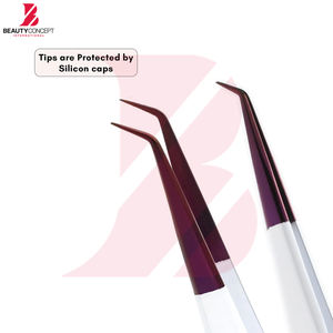 Pinzas de Precisión para Extensión de Pestañas con Mango Blanco y Puntas Púrpuras, Curvas y Rectas de 45/90 Grados - Product Image 6