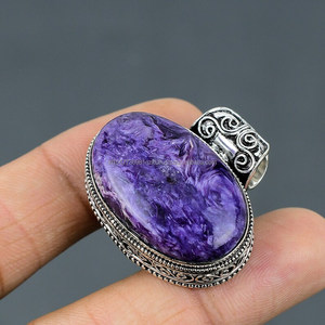 Colgante de Plata de Ley 925, colgante de plata hecho a mano, colgante de charoita ovalada, colgante de piedra azul, regalo para ella - Product Image 5