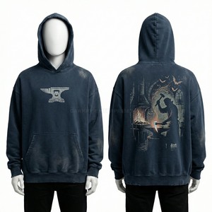 Sweat à capuche personnalisé gris foncé délavé à l'acide pour homme, motif mains priantes effet délavé vintage, thème religieux, streetwear, fabrication usine - Product Image 6