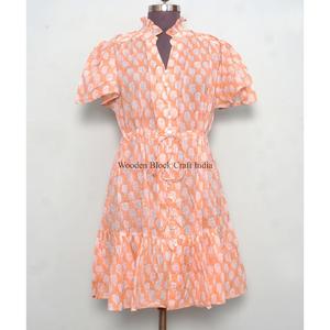 Robe d'été élégante et vintage pour femme, faite à la main en coton biologique, col rond, manches longues, coupe trapèze, imprimé floral, respirante - Product Image 1