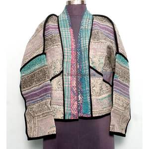 เสื้อแจ็คเก็ตผ้าฝ้ายถักคุณภาพดี ระบายอากาศได้ดี สไตล์วินเทจ คันธา สำหรับผู้หญิง ตกแต่งกระดุมด้วยมือ เหมาะสำหรับฤดูหนาว ฤดูใบไม้ร่วง ฤดูใบไม้ผลิ แขนยาว - Product Image 1