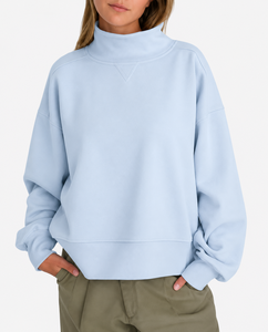 Sudadera Personalizada para Mujer, Color Gris Jaspeado, Cuello Alto, Talla Grande, Felpa Gruesa, Apliques Bordados Trackstar, DDP OEM - Product Image 3