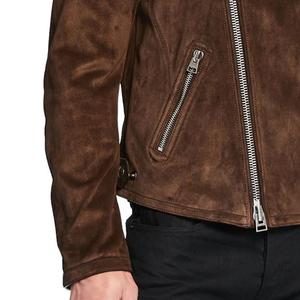 High Quality Brown Suede <b>Leather</b> <b>Jackets</b> with Buttons Vintage Full Sleeves Lined Polyester <b>Jacket</b> for Men - Product Image 6