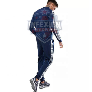 Men's Navy Blue <b>Tracksuit</b> Full Sleeve Zipper Front Streetwear Jogger Set Breathable Polyester Regular Fit Autumn Wear - Product Image 2