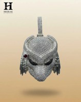 Collier pendentif prédateur Hip Hop Iced Out en gros, pendentif masque extraterrestre 3D personnalisé, bijoux de luxe en moissanite, style science-fiction