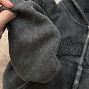 Custom Embroidered Acid Wash Crop Top Hoodie Y2K Boxy Cropped Zip-Up <b>Sweatshirt</b> for Women - Product Image 5