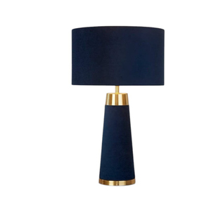 Lámpara de Mesa de Terciopelo Azul Marino con Base de Latón Satinado, Diseño Cónico, Pantalla Cilíndrica de Tela, Lámpara de Escritorio Moderna Art Deco - Product Image 1