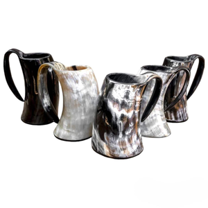 Jarra Rústica Vikinga de Cuerno para Cerveza y Cerveza Artesanal, Ecológica, Auténtica, Hecha a Mano, Acabado Pulido, para el Hogar, Clubes y Bares - Product Image 1
