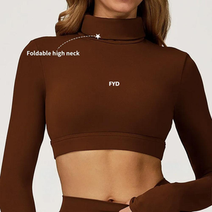 Haut de yoga court à manches longues pour femme, col roulé, extensible dans les quatre sens, séchage rapide, respirant, idéal pour l'entraînement en extérieur - Product Image 2