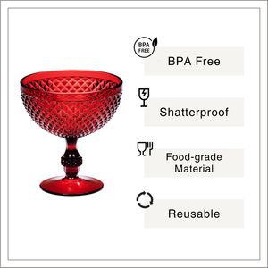 [Holar] Tazón de Postre Rojo de Plástico con Diseño de Diamantes Vintage, Hecho en Taiwán, con Tallo Corto, para Cafetería, Restaurante, Buffet - Product Image 2