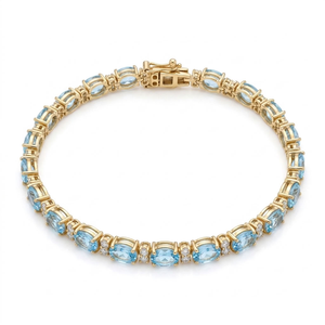 Pulsera de tenis con diamantes azules de corte ovalado, chapada en oro de 14k y rodio, certificada por GRS, con cadena de eslabones, ideal para regalo de boda o fiesta. - Product Image 1