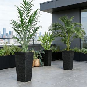 Set of 3 Black Conical Outdoor Flower Pots Space-Saving Planters - Product Image 1