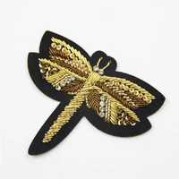 Patch brodé 3D de libellule de luxe écologique avec fil de bouillon, taille et forme personnalisables pour vêtements et accessoires