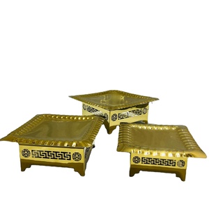 Luxury Gold Metal Square Serving <b>Tray</b> with Stand Decorative <b>Buffet</b> Riser Wedding Centerpiece Display Stand Hotel Catering Food - Product Image 1