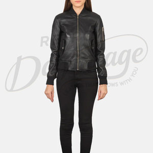 Blouson bomber en cuir véritable noir pour femme, coupe ajustée, en peau de mouton souple, vêtement d'extérieur décontracté pour l'hiver, manteau zippé en cuir véritable de qualité supérieure - Product Image 4