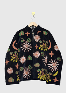 Bohemian Embroidered <b>Velvet</b> Jacket Full Sleeve Stand Collar Floral Pattern Plus Size Women's Autumn Wear - Product Image 4