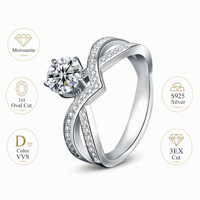 Bague de fiançailles de luxe en moissanite ovale 1 carat, couleur D, pureté VVS, argent sterling S925, taille brillant 3EX, 5 griffes, plaqué rhodium