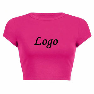 T-shirt court d'été pour femme, streetwear, logo personnalisé, couleur unie, col rond, manches courtes, 100% coton respirant - Product Image 1