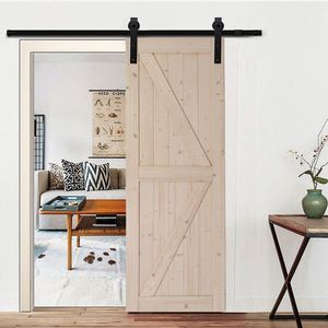 30 Pollici X 84 Pollici Porta scorrevole in legno massello di abete non rifinito da 5,5 piedi con kit hardware e maniglia a telaio a K, richiede rivestimento esterno per cucina - Product Image 5