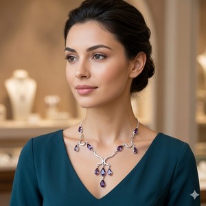 Collar con Colgante de Amatista Plateado para Mujer, Diseño de Gota de Agua, Estilo Romántico, Cadena de Serpiente, Joyería para Boda, Art Palace - Product Image 1