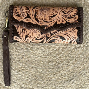Best Selling Hand <b>Tooled</b> <b>Leather</b> Wallet with Wrist Strap Luxury Design Ladies Long Clutch Organizer Card Holder Western Purses - Product Image 4