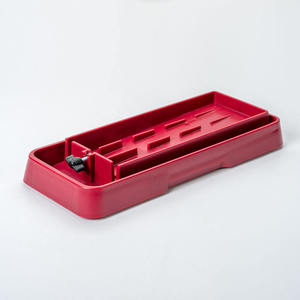 Aiguiseur de couteaux manuel rouge avec roues abrasives et base en plastique durable, écologique, modèle JAYA MATA JM134, aiguiseur en pierre - Product Image 4