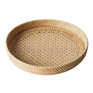 Rustic Rattan Woven Serving Tray Decorative Wooden Base Platter for Coffee <b>Table</b> <b>Kitchen</b> Storage Unique Design - Product Image 2
