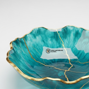 ชามเสิร์ฟตกแต่งรูปดอกไม้สีฟ้าอมเขียวขอบทองลายหินอ่อนหรูหราสำหรับใส่ผลไม้หรือของว่าง - Product Image 3