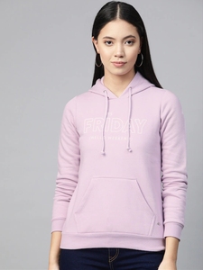 Sudadera con Capucha Lavanda para Mujer, Estampado Friday Hello Weekend, Informal, Manga Larga, Tejido de Algodón, Ropa de Otoño - Product Image 1