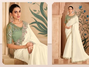 Sari en soie satinée moderne pour femmes - occasions de fête, bal et Diwali - Product Image 3