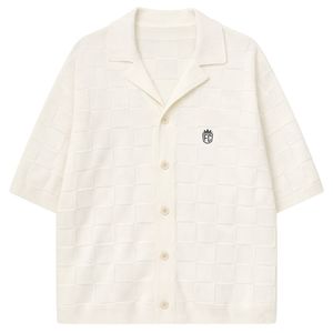 Chemise en tricot à carreaux pour homme, manches courtes, boutonnée, décontractée, été, tricotage, haut blanc, OEM, vente en gros - Product Image 4