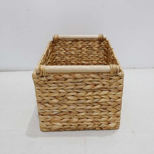 Panier de rangement rectangulaire en rotin naturel tressé à la main avec poignées, bac organisateur rustique multi-usages - Product Image 5