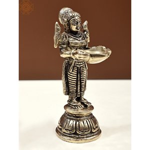 Escultura de latón artesanal de 4 pulgadas Deeplakshmi Par con loros en el hombro Artículo de diseño intrincado - Product Image 3