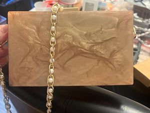 Gold resin purse Handcrafted Designer Luxury Bridal Resin Clutch Ladies Sling <b>Bag</b> Resin Pearl Decor Fashion Accessory - Product Image 4