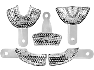 Juego profesional de 5 bandejas de impresión dental parcial perforadas de acero inoxidable, kit de bandejas seccionales cuadradas para ortodoncia - Product Image 1