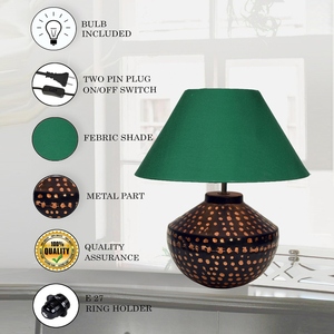 Luxury design Hammered Copper Table Lamp Emerald Green Fabric Shade <b>Rustic</b> Metal Bedside Light Vintage Nightstand <b>Home</b> <b>Decor</b> - Product Image 2