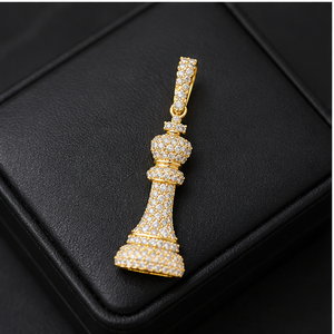 Sparkling Fully Iced Lab Grown Diamonds Custom 10K <b>Solid</b> <b>Gold</b> King Queen Chess Piece <b>Pendant</b> Men's Hip Hop Fine Jewelry necklace - Product Image 3