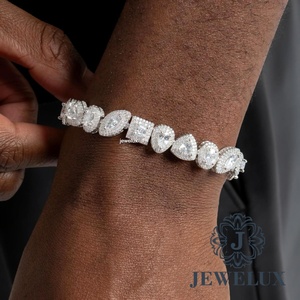 Premium Jewelux Moissanite Tennis Bracelet Iced Hip Hop Jewelry <b>Men</b> Women Custom Length Gold Plated Silver Chain Gift Wholesale - Product Image 1