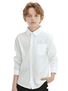 Back-to-School Season Kids' Long Sleeve White Shirt Fashionable School Uniform Shirt Unisex Single Pocket Style 100% Cotton - Product Image 2