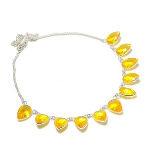 Silver Plated Pear Cut Citrine Vintage Geometric <b>Statement</b> <b>Necklace</b> Women's Wedding Copper Alloy Snake Chain - Product Image 3