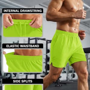 Shorts de sport personnalisés fluo vert lime néon haute visibilité, tissu léger anti-transpiration, poche à ouverture rapide, shorts d'équipe - Product Image 5