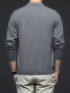 Pull en maille polyester/coton pour homme, léger et respirant, service OEM, couleur unie, col à revers, manches longues, couche de base décontractée pour le printemps - Product Image 6