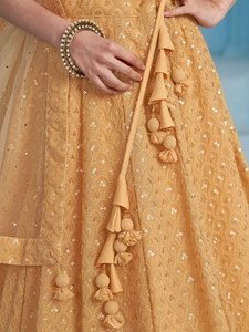 Embroidered Bridal Lehenga Set for Women Short <b>Top</b> Georgette Gold <b>Net</b> Dupatta Wedding Party Outfit Modern Ethnic Dress - Product Image 6