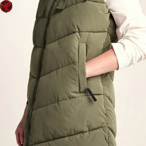 Women's <b>Long</b> Hooded Puffer <b>Vest</b> Quilted Zip Front Solid Color Windproof Casual Outerwear Green <b>Long</b> Padded <b>Vest</b> - Product Image 2