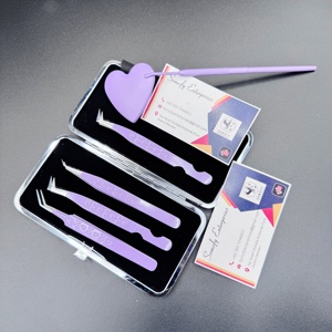 Ensemble de pinces à cils professionnelles Somofy Enterprises en acier inoxydable de couleur violette, design en forme de cœur, pointe lisse et durable, respectueux de l'environnement - Product Image 1