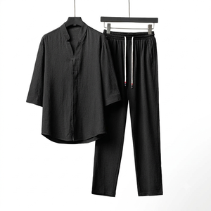 Ensemble de sport deux pièces pour homme, coupe ample, ultra-fin, 100 % coton respirant, imprimé sérigraphié, motif uni, personnalisable OEM - Product Image 3