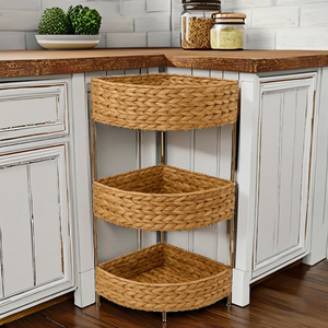 IBIZA Rustic 3-Tier Water Hyacinth Trenzado Compacto Standing Corner Tower para la organización del hogar y la Oficina - Product Image 2