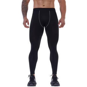 High Elastic Waist Full Length Compression <b>Leggings</b> For Men Seamless Stretch Sport Pants Black Color Contrast <b>Stitch</b> Design - Product Image 3